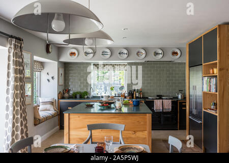 Modern Country Style Kitchen Painted Units Granite Worktop Aga Interiors Kitchens Cool Colours Stock Photo Alamy