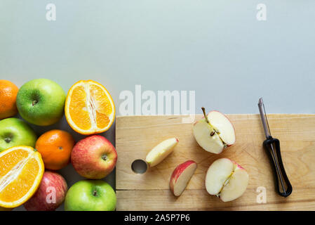 Fruits on grey background Stock Photo