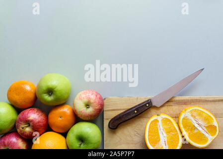 Fruits on grey background Stock Photo