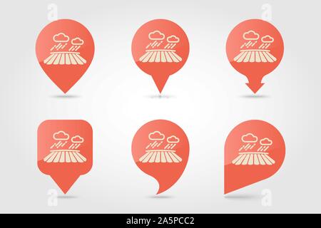 Cloud with rain over the field flat vector pin map icon. Map pointer. Map markers. Agriculture sign. Graph symbol for your web site design, logo, app, Stock Vector