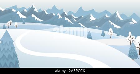Winter mountain landscape in blue tones. Flat vector illustration Stock ...