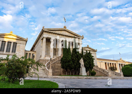 Neoclassical National Library in Athens, Greece, with marble staircase and doric columns. Stock Photo