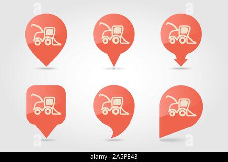 Combine harvester flat vector pin map icon. Map pointer. Map markers ...