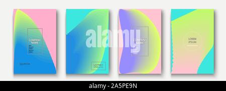 Trendy cool minimalist abstract modern covers design vector. Dynamic pastel colors halftone gradient. Futuristic geometric patterns shapes lines backg Stock Vector