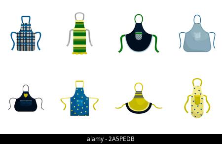 Set of 8 kitchen aprons. Isolated flat vector illustration. Stock Vector