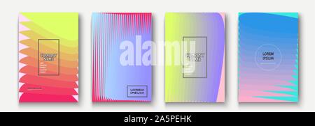Trendy cool minimalist abstract modern covers design vector. Dynamic pastel colors halftone gradient. Futuristic geometric patterns shapes lines backg Stock Vector
