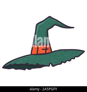 Witch hat cartoon illustration. Isolated flat vector design. Holiday celebration. Happy halloween. Stock Vector