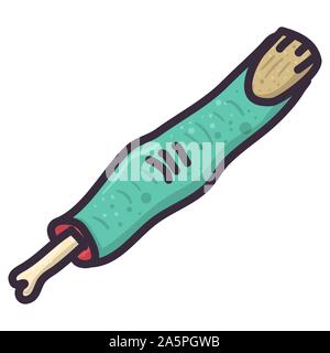 Illustration with creepy zombie finger on white background. Halloween horror party art design. Vector cartoon art. Stock Vector