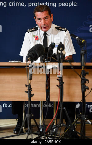 Chief Constable of Northamptonshire Police, Nick Adderley, speaking during a press conference at Northamptonshire Police HQ at Wootton Hall Park, Northampton about the death of Harry Dunn. Stock Photo