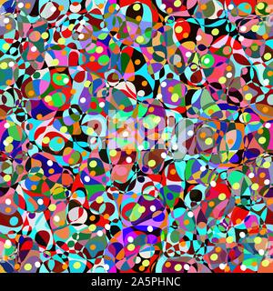 Rainbow multicolor abstract spotted seamless pattern, background from geometrical figures. Colorful bright texture of various shapes for creative fabr Stock Vector