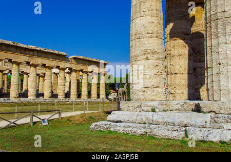 Greek  Temple of Hera-II in the archaeological site of Paestum (Poseidonia), Salerno, Campania, Italy Stock Photo