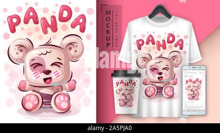 Teddy panda poster and merchandising Stock Vector