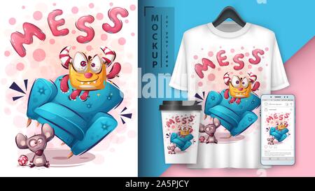 Happy mess poster and merchandising Stock Vector