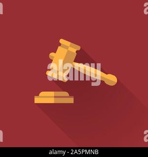 Gavel flat design long shadow icon. Law and legal business symbol vector illustration. Stock Vector