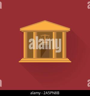 Courthouse flat design long shadow icon. Law and legal business symbol vector illustration. Stock Vector