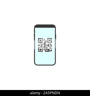 Smartphone, QR code icon. Vector illustration, flat design. Stock Vector