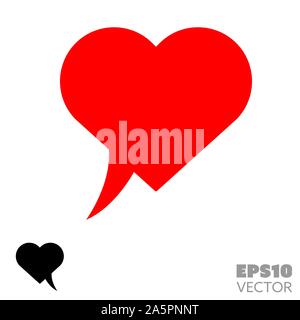 Heart-shaped speech bubble solid black and red icons. Glyph symbol of love and romance. Valentines day flat vector illustration. Stock Vector