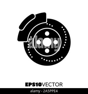 Brake disc solid black icon. Glyph symbol of disc brake and car parts. Automotive flat vector illustration. Stock Vector