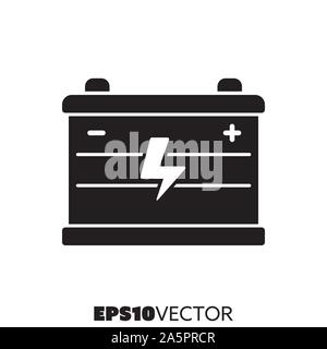 Car battery solid black icon. Glyph symbol of car power supply. Automotive parts flat vector illustration. Stock Vector