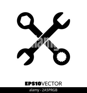 Crossed spanners solid black icon. Glyph symbol of wrenches. Tools flat vector illustration. Stock Vector