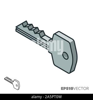 Security key isometric icon, outline and filled privacy symbols. Encryption concept vector illustration. Stock Vector