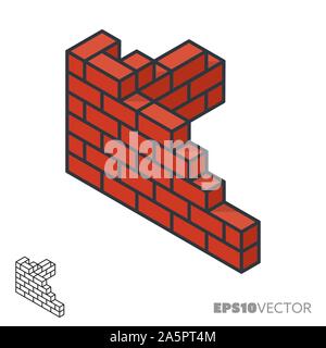 Brick wall isometric icon, outline and filled construction symbols. Masonry concept vector illustration. Stock Vector