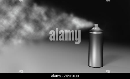 A spray can emitting jet aerosol, made in black and white Stock Photo