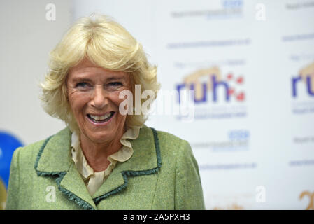 The Duchess of Cornwall, President of the Royal Osteoporosis Society and Patron of Versus Arthritis, during a visit to Royal United Hospitals Bath (RUH), where she opened the new Royal National Hospital for Rheumatic Diseases (RNHRD) and Brownsword Therapies Centre. PA Photo. Picture date: Tuesday October 22, 2019. See PA story ROYAL Camilla. Photo credit should read: Finnbarr Webster/PA Wire Stock Photo
