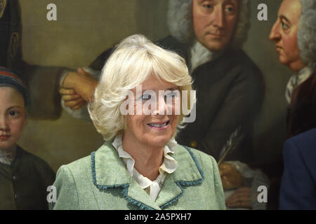 The Duchess of Cornwall, President of the Royal Osteoporosis Society and Patron of Versus Arthritis, during a visit to Royal United Hospitals Bath (RUH), where she opened the new Royal National Hospital for Rheumatic Diseases (RNHRD) and Brownsword Therapies Centre. PA Photo. Picture date: Tuesday October 22, 2019. See PA story ROYAL Camilla. Photo credit should read: Finnbarr Webster/PA Wire Stock Photo