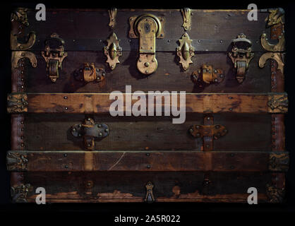 Old antique vintage steamer trunk case Stock Photo