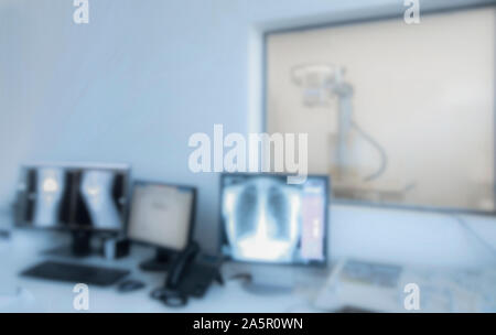 X-ray room with modern computers and equipment in hospital Stock Photo