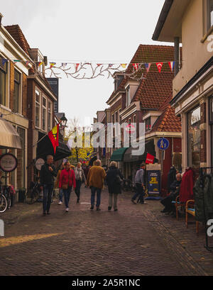 Leeuwarden,Netherlands - October 19, 2019 :  Shopping street, 'Kleine Kerkstraat' in Leeuwarden the capital of the province of Friesland, Netherlands Stock Photo