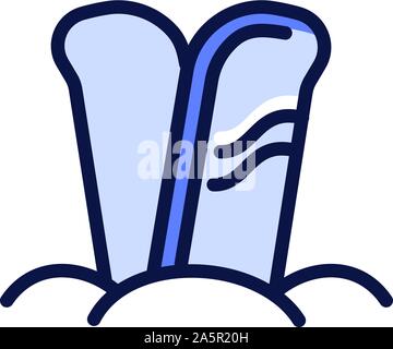 Snowboard in snow icon. Outline snowboard in snow vector icon for web design isolated on white background Stock Vector