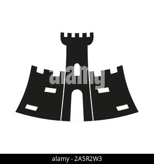 Black and white fairytale castle silhouette. Medieval theme vector illustration for icon, stamp, label, certificate, gift card, invitation, coupon or Stock Vector