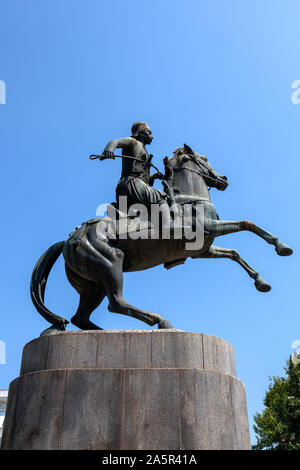 Equestrian statue of General Karaiskakis by Michael Tombros opposite the Panathenaic Stadium, Athens. Stock Photo