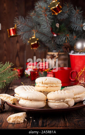 Traditional american Christmas cookies biscuits Melting Moments on wooden background.. Christmas New Year ornament decorations. Stock Photo