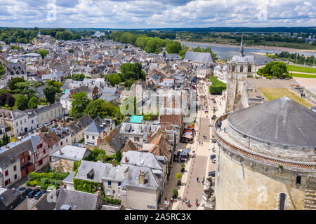 France, Indre et Loire, Loire valley listed as World Heritage by UNESCO, Amboise, Amboise royal castle, view on the town (aerial view) // France, Indr Stock Photo