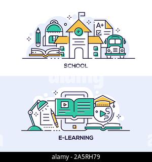 Education and studying linear banner templates set Stock Vector