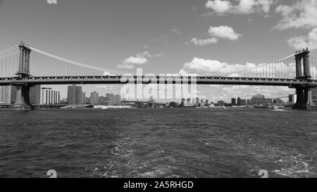 The Manhattan Bridge in New York City, which crosses the East River and links the boroughs of Manhattan and Brooklyn. Stock Photo