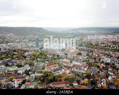 Jena, Germany. 17th Oct, 2019. View from the landgrave over Jena in the Saale valley (picture taken with a drone). Credit: Bodo Schackow/dpa-Zentralbild/ZB/dpa/Alamy Live News Stock Photo