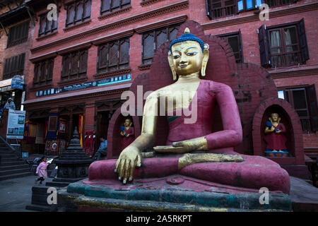 A Buddhist statue at Swayambhunath, the 'Monkey Temple,' in Kathmandu Stock Photo