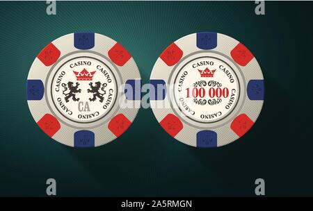 Casino gambling chips top view - casino chips with heraldics Stock Vector