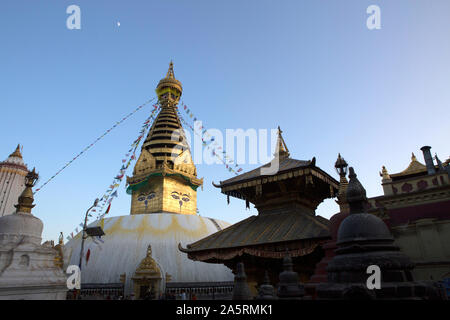 Sunset at Swayambhunath, the 'Monkey Temple,' in Kathmandu. Stock Photo