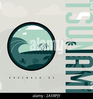 World Tsunami Day, Tsunami icon, November 05, vector design Stock Vector