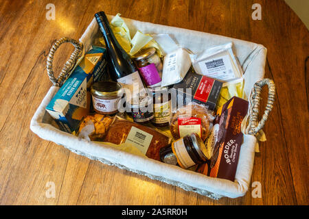 Hamper in a lined basket Stock Photo