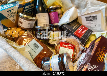 Hamper in a lined basket Stock Photo
