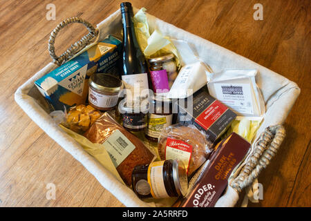 Hamper in a lined basket Stock Photo