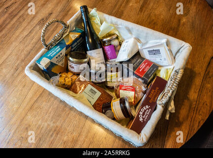 Hamper in a lined basket Stock Photo