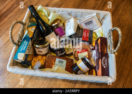 Hamper in a lined basket Stock Photo