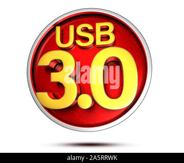 USB 3.0 3d rendering on white background.(with Clipping Path). Stock Photo